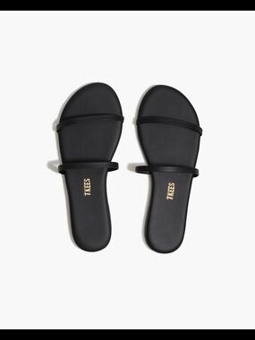 TKEES Gemma Leather Black Double Strap Slide Sandals Size US 7 / EUR 38